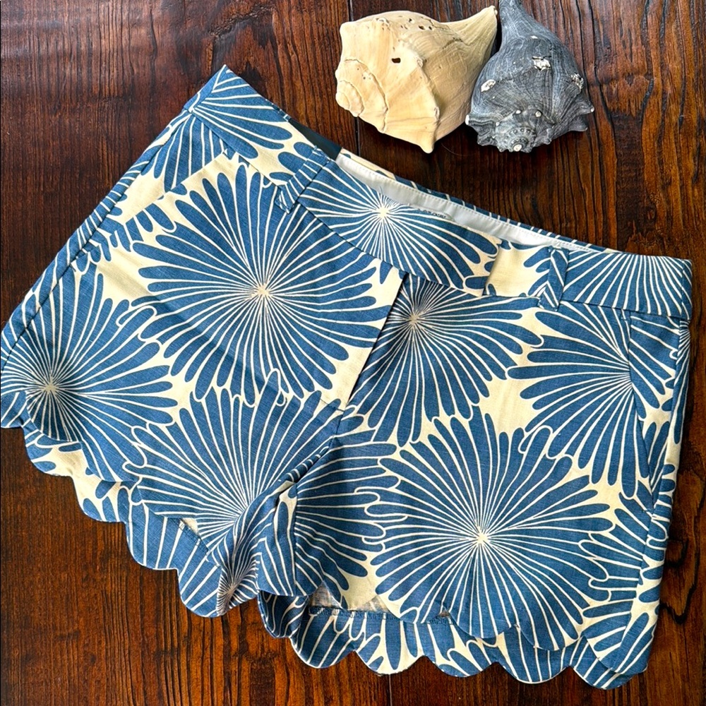 NWT J. Crew Factory Blue and Cream Shorts with Scalloped Hem